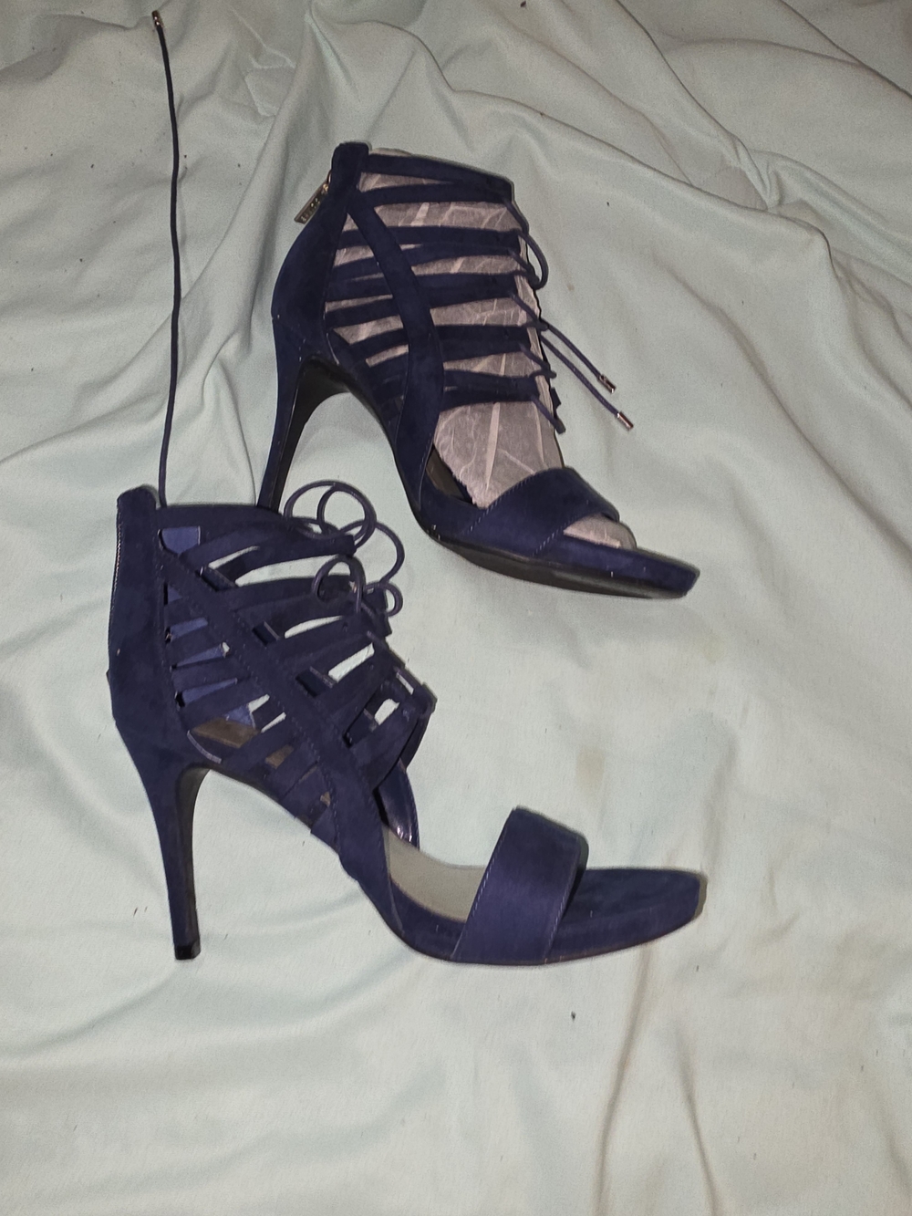 Guess Navy Strappy Lace-Up High Heel Sandals. Suede.
